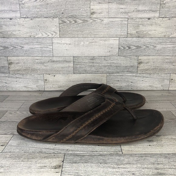 Olukai Mea Ola Brown Leather Flip Flop Thong Sandals Men’s Size 11 - Picture 1 of 5